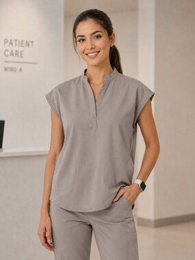 FIGS Rafaela Slate Gray Technical Collection Scrub Top Small